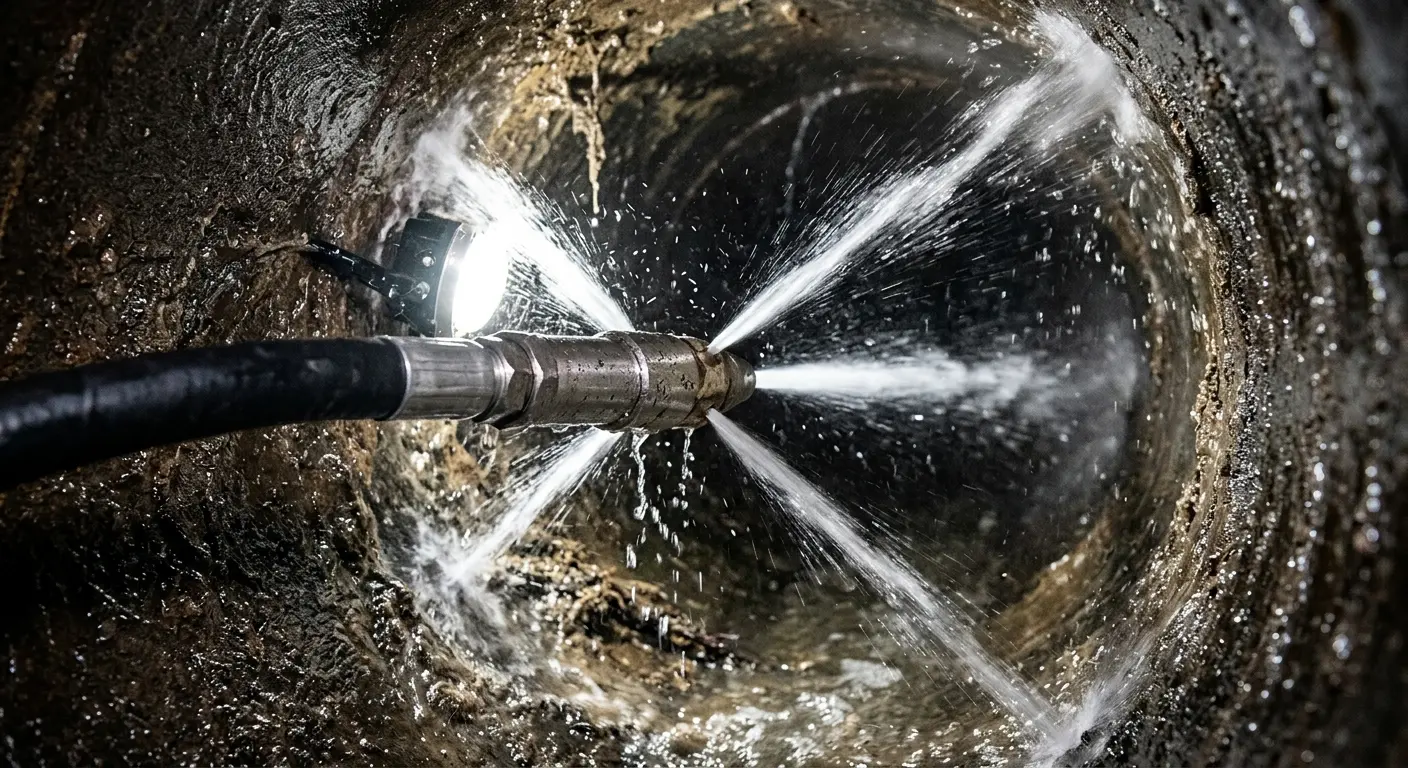 High-pressure hydro jetting nozzle cleaning sewer pipe for Sewer Cleanout in Gardnerville